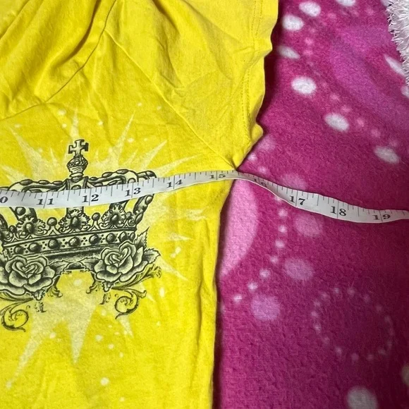 Y2k Yellow Grunge Hooded Short Sleeve Top Size Large Bling Bling - Picture 5 of 8